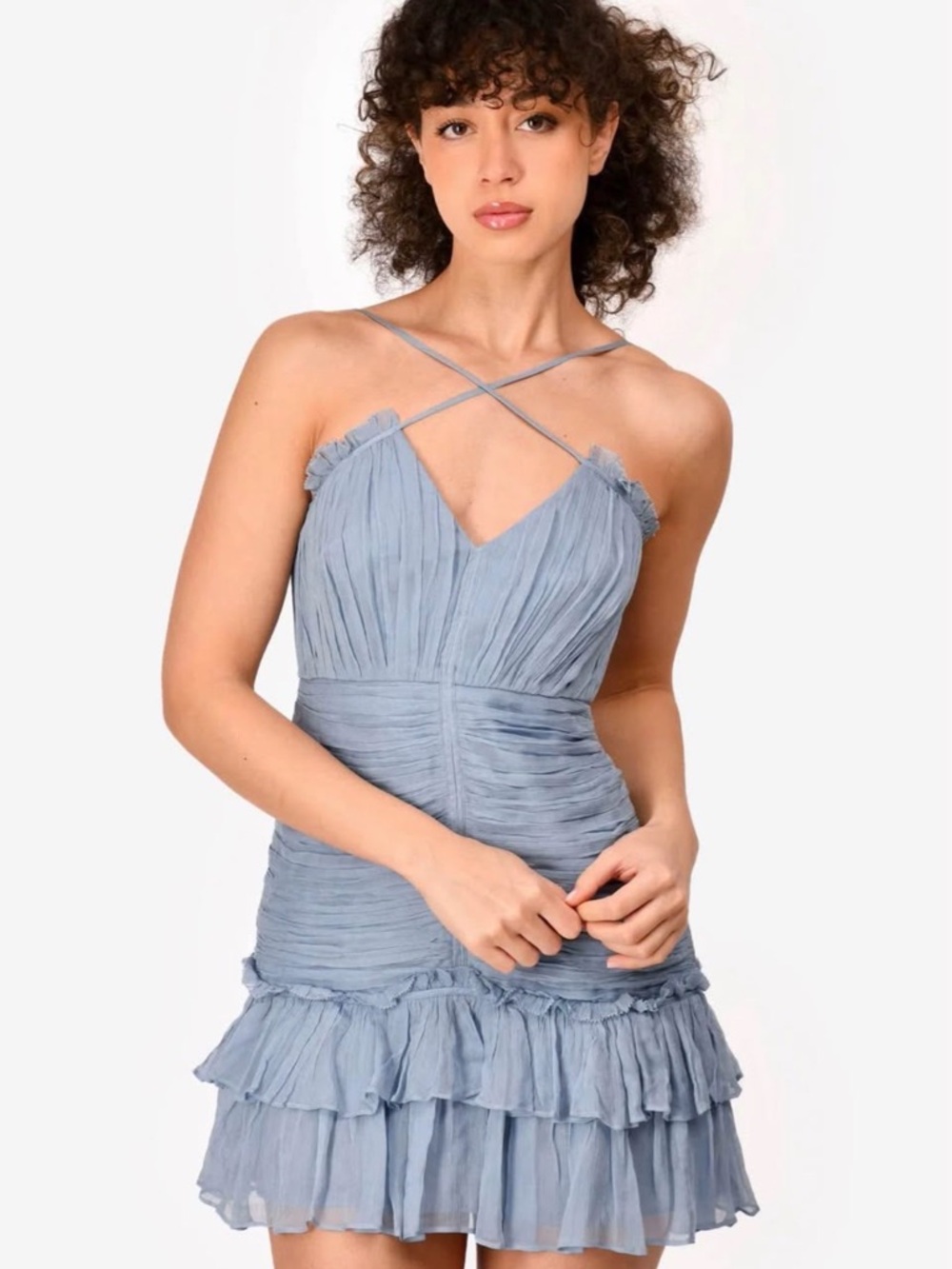 Shona Joy Light Blue Ruffle Mini Dress